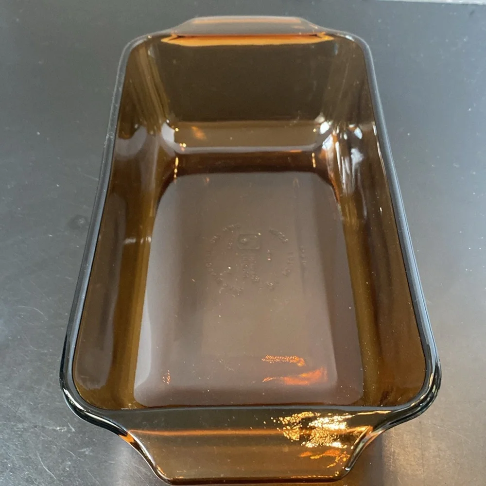 VTG Anchor Hocking amber glass bread meatloaf loaf pan dish 9x5.5” USA